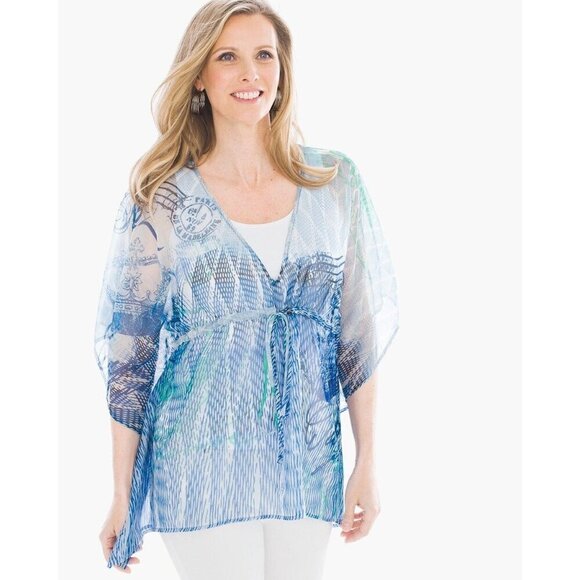 Chico's Passport Swirl Poncho Blue Size Small Medium S/M - Picture 1 of 7
